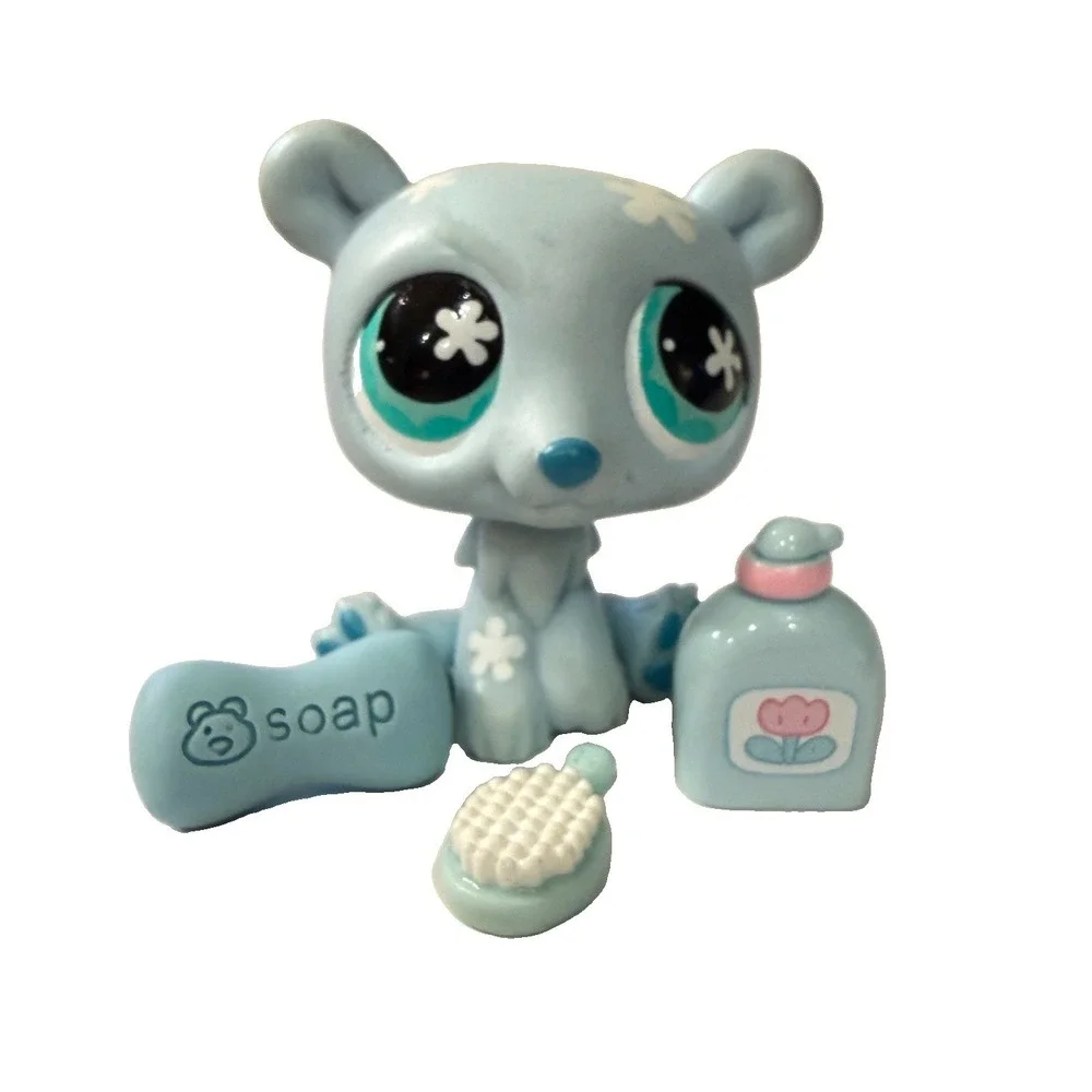 Littlest Pet Shop LPS #646 Blue Bear 2008 Gen 2 Bath Grooming Accessories Set